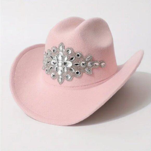 Accessories - Women's Luxurious Sparkling Rhinestone Cowboy Hat - Pink